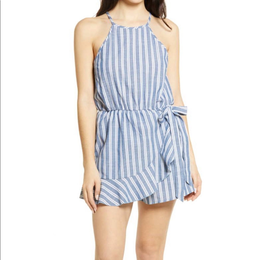 Nordstrom Blue and White Striped Romper with Bow